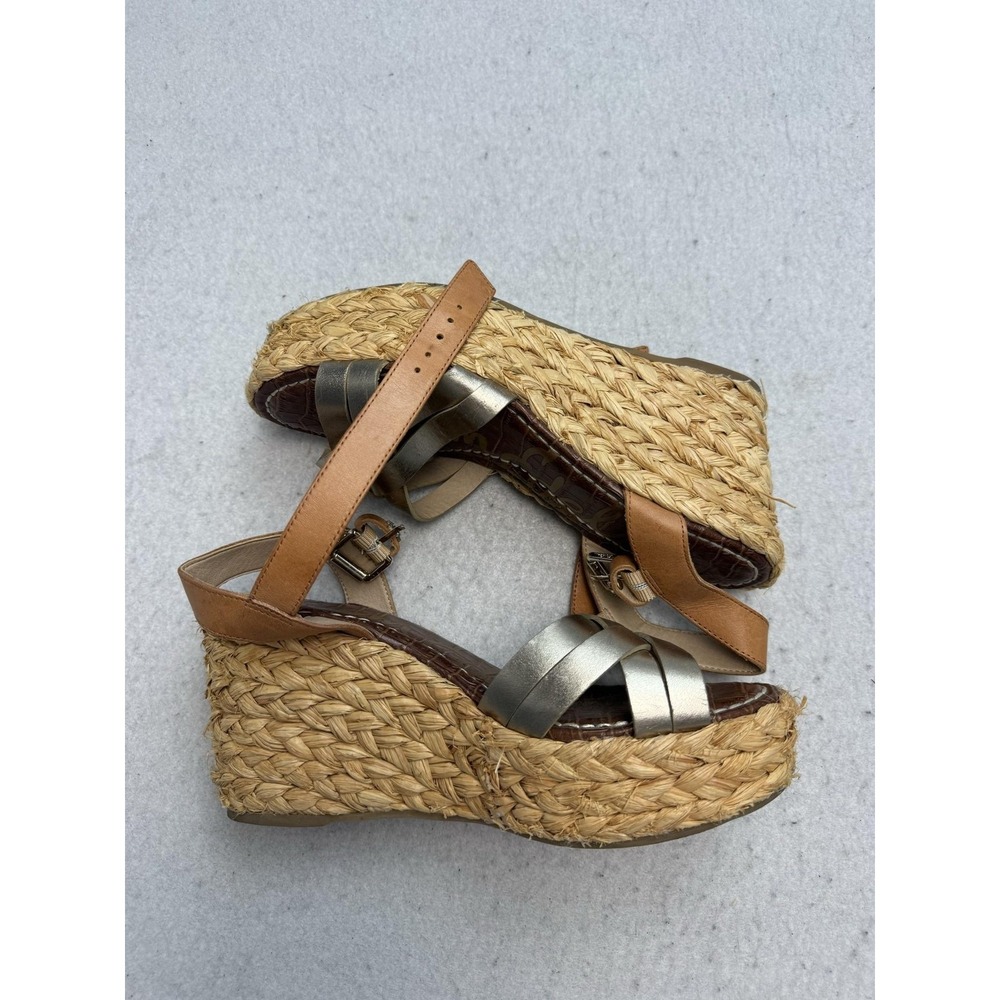 Sam Edelman Darline Espadrille Sandals Women's Size 7 Gold Leather Wedge